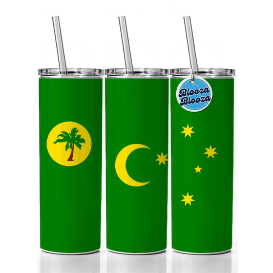 Cocos (Keeling) Islands Country Flag Skinny Tumbler 20oz with Straw Insulated Water Bottle Gift
