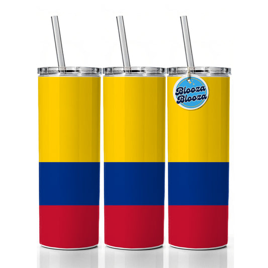 Colombia Country Flag Skinny Tumbler 20oz with Straw Insulated Water Bottle Gift