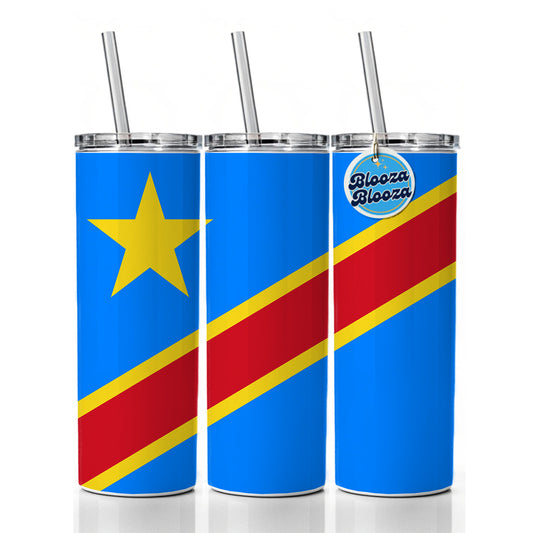 Congo (the Democratic Republic of the) Country Flag Skinny Tumbler 20oz with Straw Insulated Water Bottle Gift