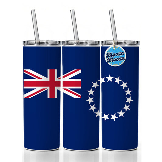 Cook Islands Country Flag Skinny Tumbler 20oz with Straw Insulated Water Bottle Gift