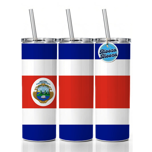 Costa Rica Country Flag Skinny Tumbler 20oz with Straw Insulated Water Bottle Gift
