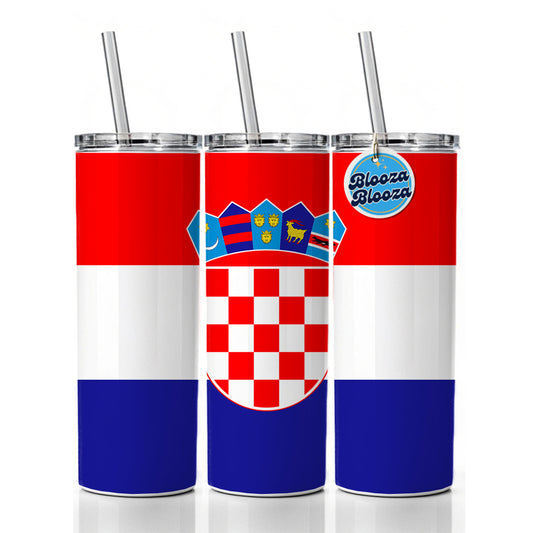 Croatia Country Flag Skinny Tumbler 20oz with Straw Insulated Water Bottle Gift