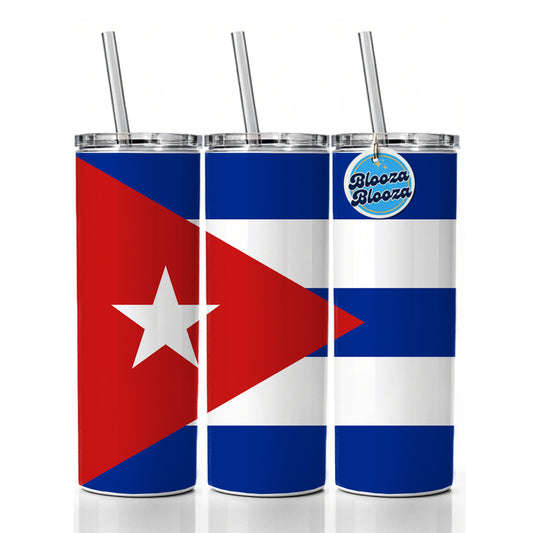 Cuba Country Flag Skinny Tumbler 20oz with Straw Insulated Water Bottle Gift