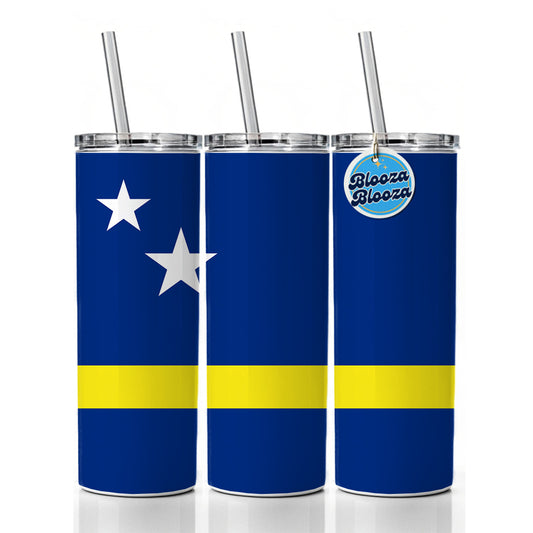 Curaçao Country Flag Skinny Tumbler 20oz with Straw Insulated Water Bottle Gift
