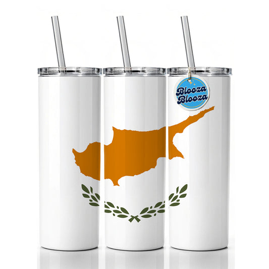 Cyprus Country Flag Skinny Tumbler 20oz with Straw Insulated Water Bottle Gift