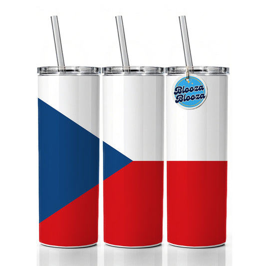 Czechia Country Flag Skinny Tumbler 20oz with Straw Insulated Water Bottle Gift