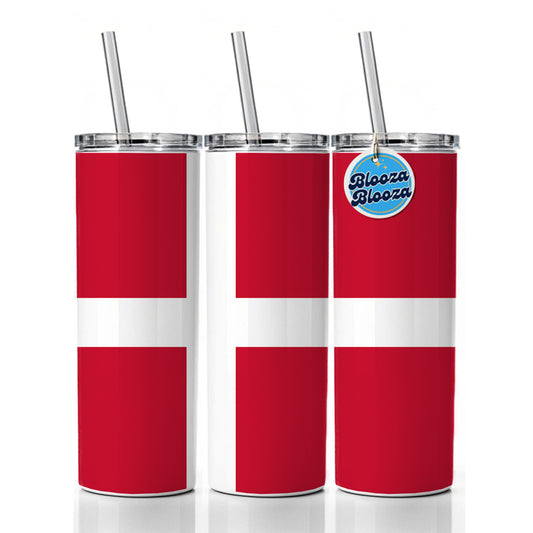 Denmark Country Flag Skinny Tumbler 20oz with Straw Insulated Water Bottle Gift
