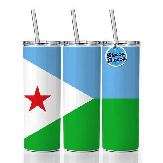 Djibouti Country Flag Skinny Tumbler 20oz with Straw Insulated Water Bottle Gift
