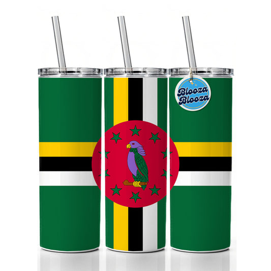Dominica Country Flag Skinny Tumbler 20oz with Straw Insulated Water Bottle Gift