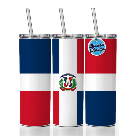 Dominican Republic Country Flag Skinny Tumbler 20oz with Straw Insulated Water Bottle Gift