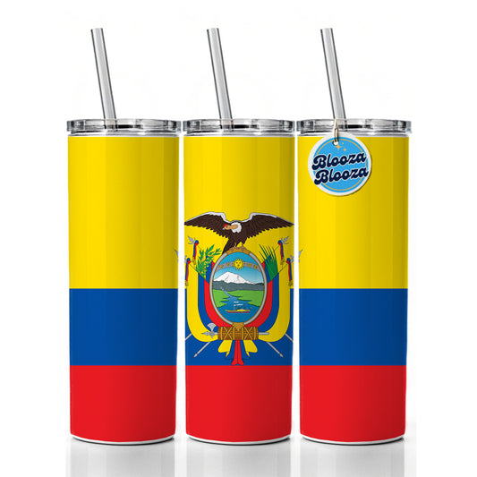 Ecuador Country Flag Skinny Tumbler 20oz with Straw Insulated Water Bottle Gift
