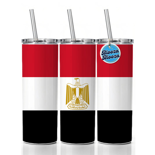 Egypt Country Flag Skinny Tumbler 20oz with Straw Insulated Water Bottle Gift