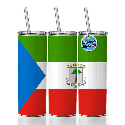 Equatorial Guinea Country Flag Skinny Tumbler 20oz with Straw Insulated Water Bottle Gift