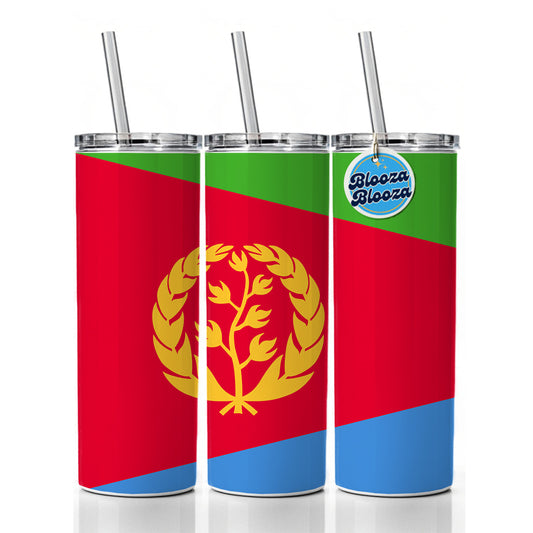 Eritrea Country Flag Skinny Tumbler 20oz with Straw Insulated Water Bottle Gift