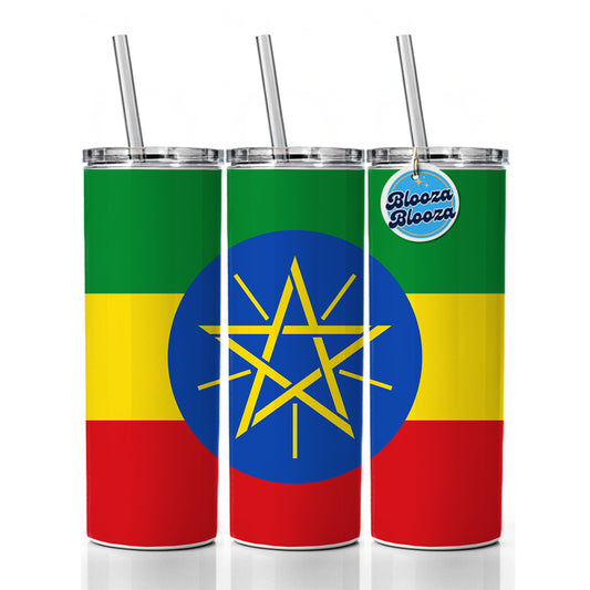 Ethiopia Country Flag Skinny Tumbler 20oz with Straw Insulated Water Bottle Gift