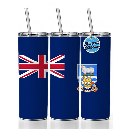 Falkland Islands Country Flag Skinny Tumbler 20oz with Straw Insulated Water Bottle Gift