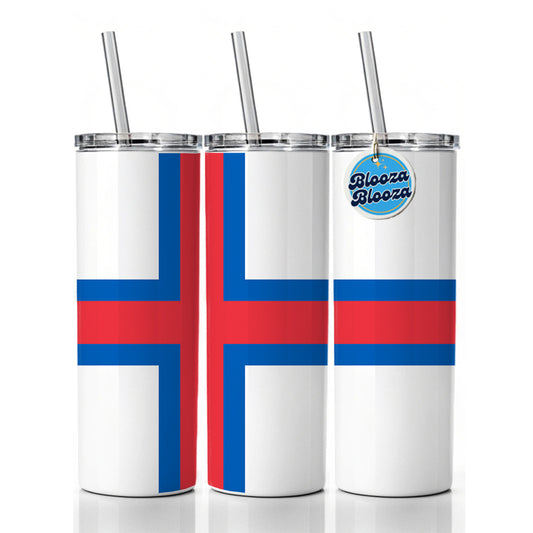 Faroe Islands Country Flag Skinny Tumbler 20oz with Straw Insulated Water Bottle Gift