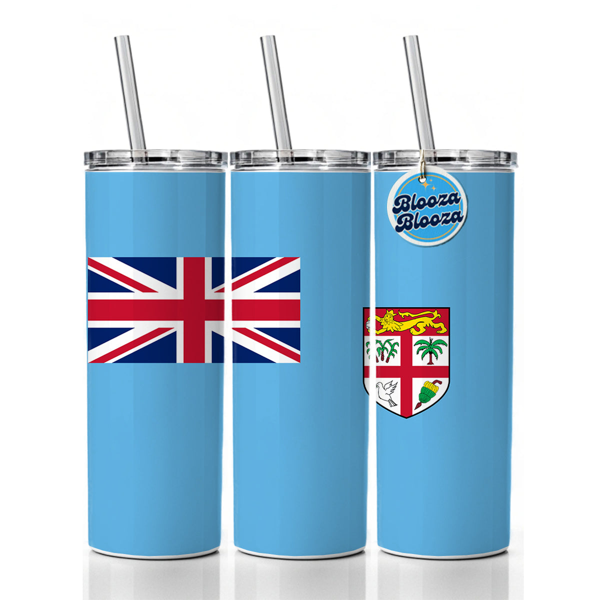 Fiji Country Flag Skinny Tumbler 20oz with Straw Insulated Water Bottle Gift