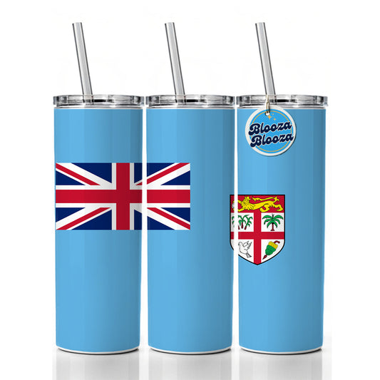 Fiji Country Flag Skinny Tumbler 20oz with Straw Insulated Water Bottle Gift