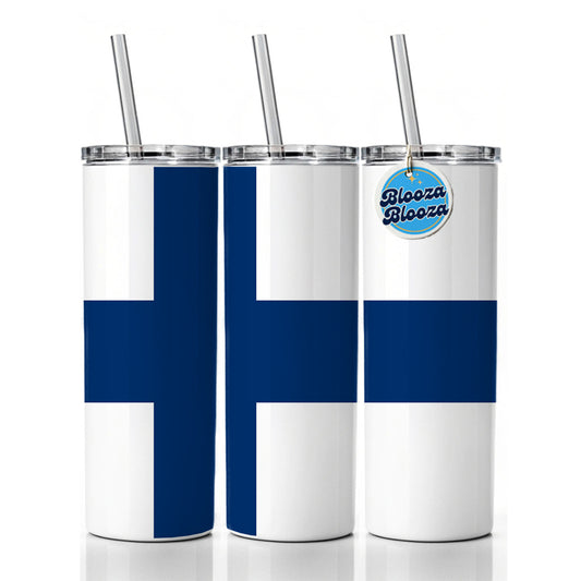 Finland Country Flag Skinny Tumbler 20oz with Straw Insulated Water Bottle Gift