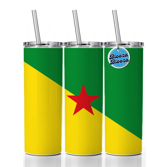 French Guiana Country Flag Skinny Tumbler 20oz with Straw Insulated Water Bottle Gift