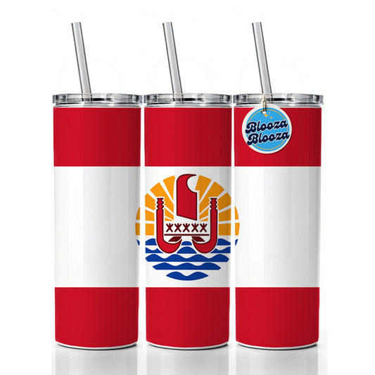 French Polynesia Country Flag Skinny Tumbler 20oz with Straw Insulated Water Bottle Gift