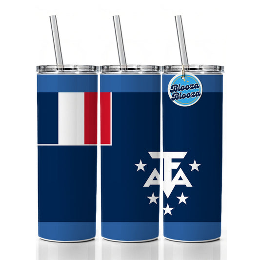French Southern Territories Country Flag Skinny Tumbler 20oz with Straw Insulated Water Bottle Gift