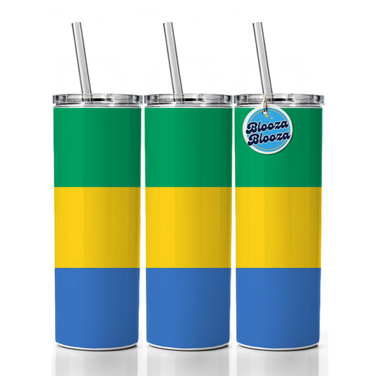 Gabon Country Flag Skinny Tumbler 20oz with Straw Insulated Water Bottle Gift