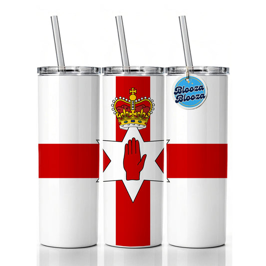Great Britain Northern Ireland Country Flag Skinny Tumbler 20oz with Straw Insulated Water Bottle Gift
