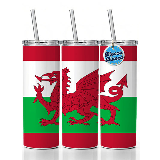 Great Britain Wales Country Flag Skinny Tumbler 20oz with Straw Insulated Water Bottle Gift