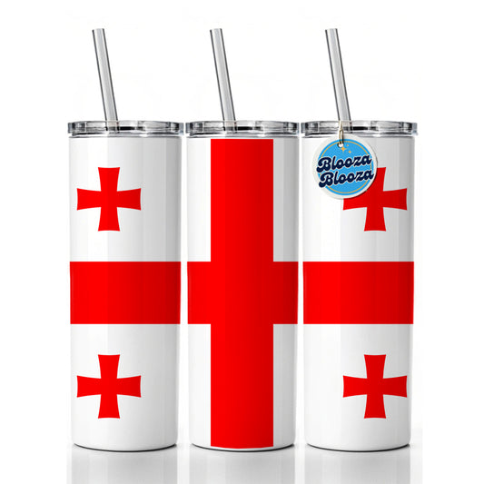 Georgia Country Flag Skinny Tumbler 20oz with Straw Insulated Water Bottle Gift