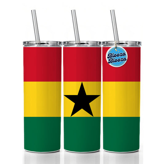 Ghana Country Flag Skinny Tumbler 20oz with Straw Insulated Water Bottle Gift