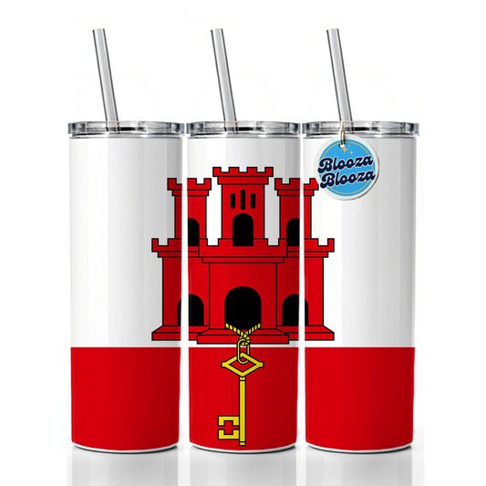 Gibraltar Country Flag Skinny Tumbler 20oz with Straw Insulated Water Bottle Gift