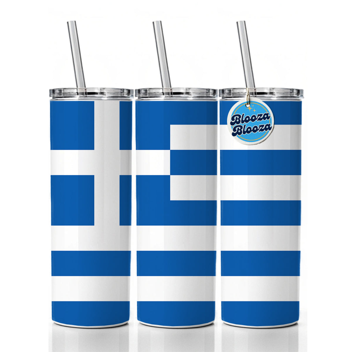 Greece Country Flag Skinny Tumbler 20oz with Straw Insulated Water Bottle Gift
