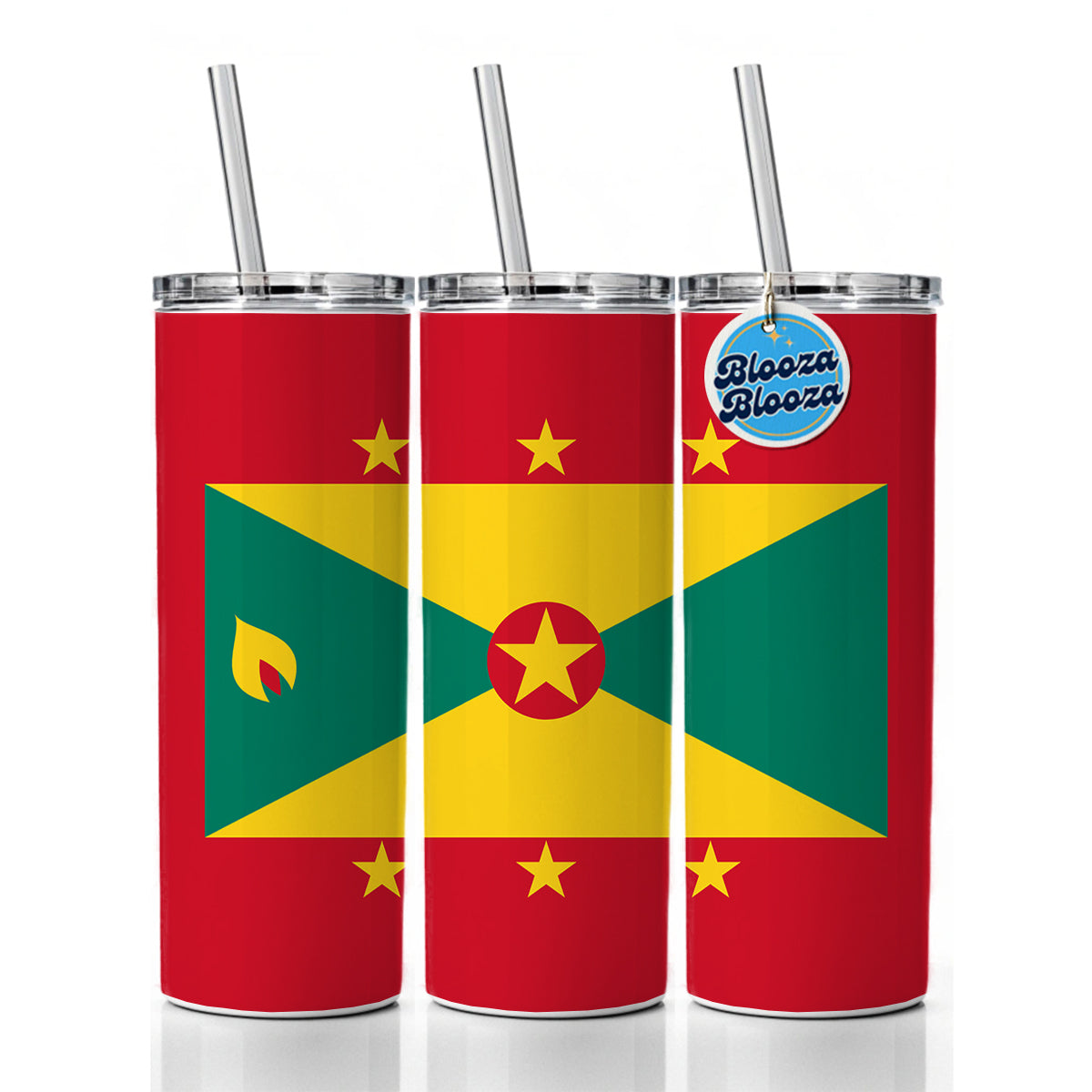 Grenada Country Flag Skinny Tumbler 20oz with Straw Insulated Water Bottle Gift