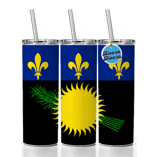 Guadeloupe Country Flag Skinny Tumbler 20oz with Straw Insulated Water Bottle Gift