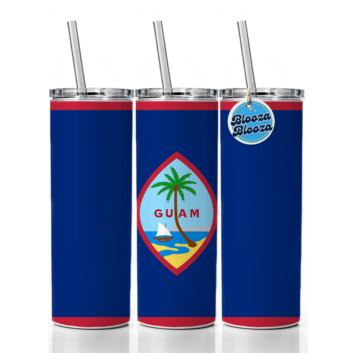 Guam Country Flag Skinny Tumbler 20oz with Straw Insulated Water Bottle Gift