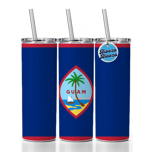 Guam Country Flag Skinny Tumbler 20oz with Straw Insulated Water Bottle Gift
