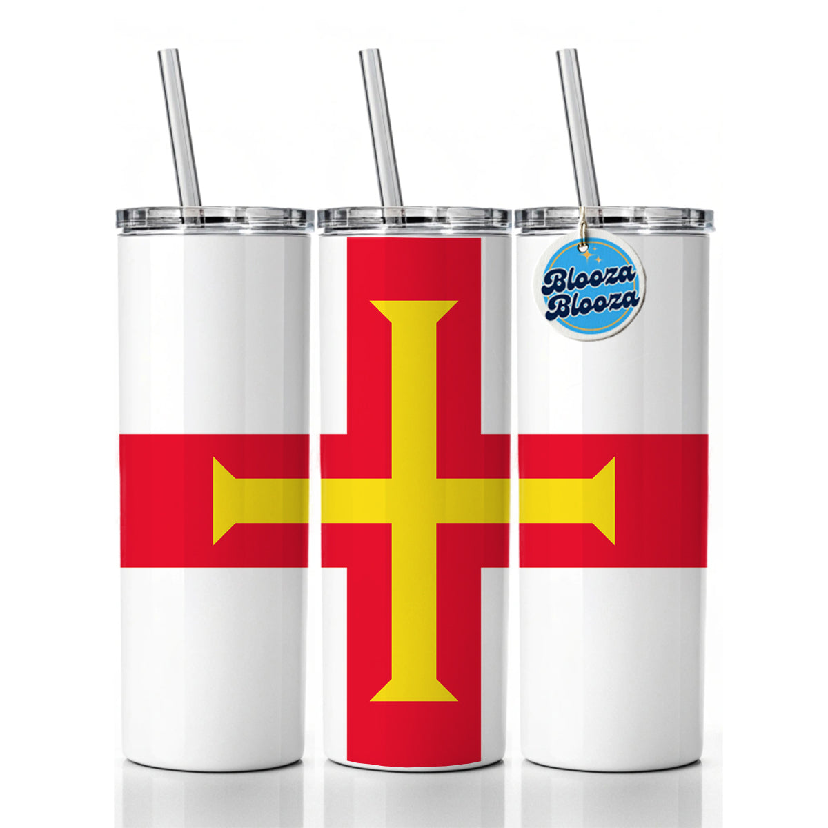 Guernsey Country Flag Skinny Tumbler 20oz with Straw Insulated Water Bottle Gift