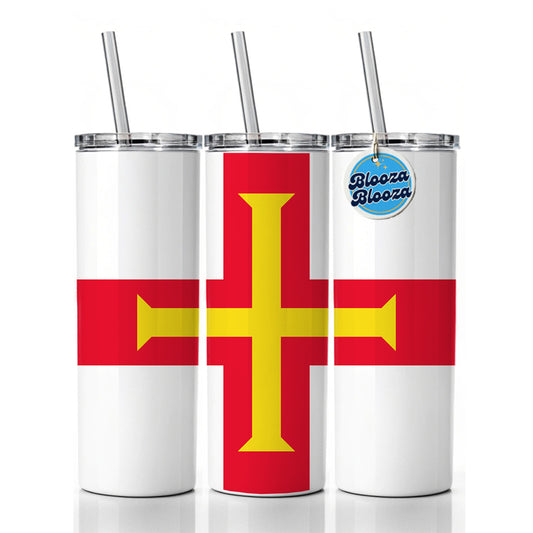 Guernsey Country Flag Skinny Tumbler 20oz with Straw Insulated Water Bottle Gift