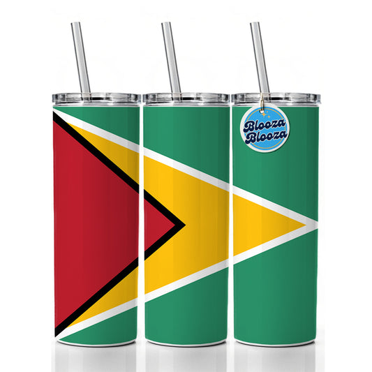 Guyana Country Flag Skinny Tumbler 20oz with Straw Insulated Water Bottle Gift