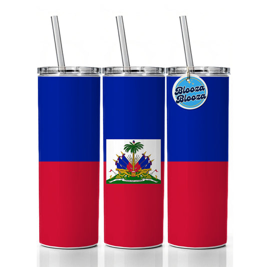 Haiti Country Flag Skinny Tumbler 20oz with Straw Insulated Water Bottle Gift