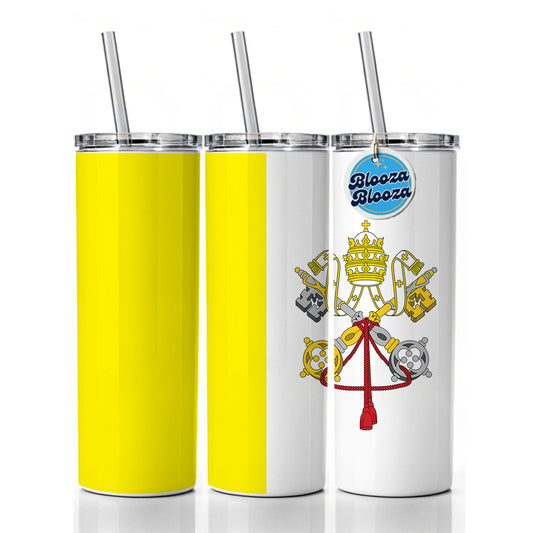 Holy See Country Flag Skinny Tumbler 20oz with Straw Insulated Water Bottle Gift