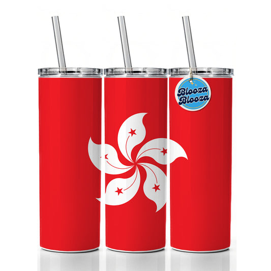 Hong Kong Country Flag Skinny Tumbler 20oz with Straw Insulated Water Bottle Gift