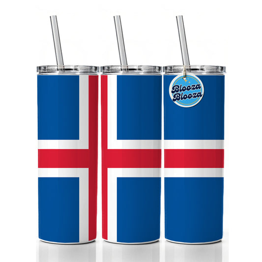 Iceland Country Flag Skinny Tumbler 20oz with Straw Insulated Water Bottle Gift