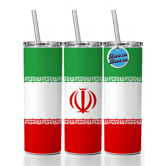 Iran Country Flag Skinny Tumbler 20oz with Straw Insulated Water Bottle Gift