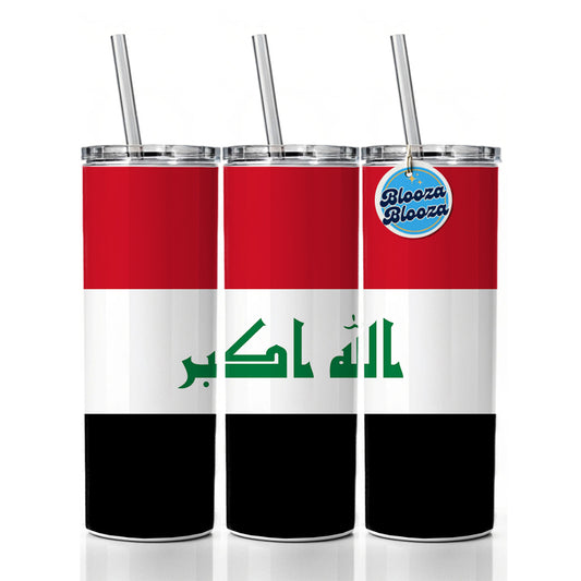 Iraq Country Flag Skinny Tumbler 20oz with Straw Insulated Water Bottle Gift