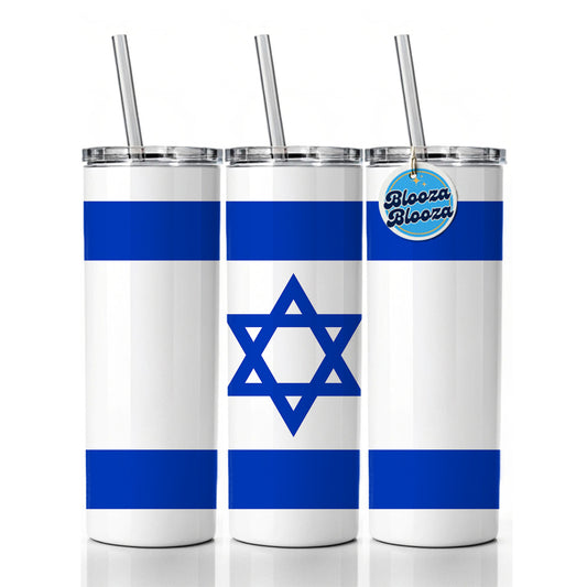 Israel Country Flag Skinny Tumbler 20oz with Straw Insulated Water Bottle Gift