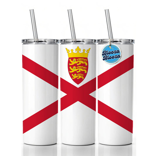 Jersey Country Flag Skinny Tumbler 20oz with Straw Insulated Water Bottle Gift