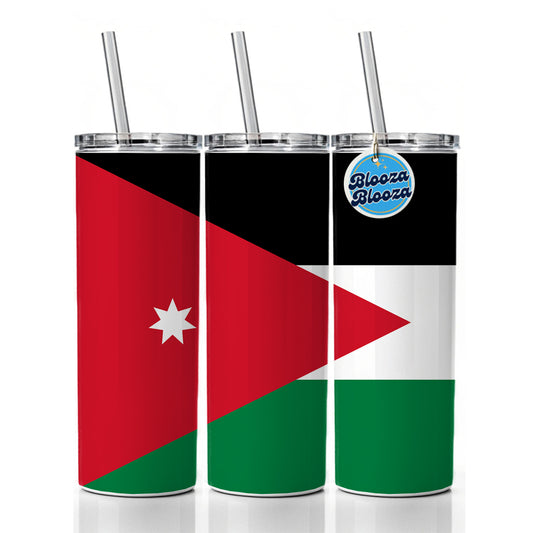 Jordan Country Flag Skinny Tumbler 20oz with Straw Insulated Water Bottle Gift